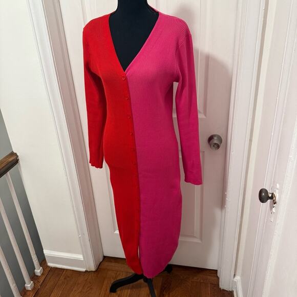Nanette Lepore Color Block Red and Pink Sweater Dress - Picture 7 of 10